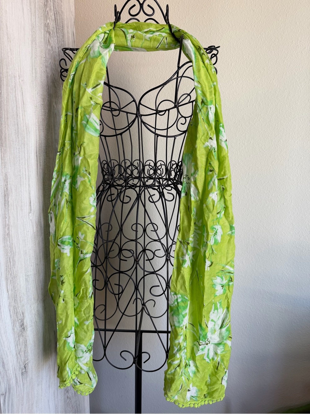 Issac Mizrahi Lime Green Floral Sheer Scarf